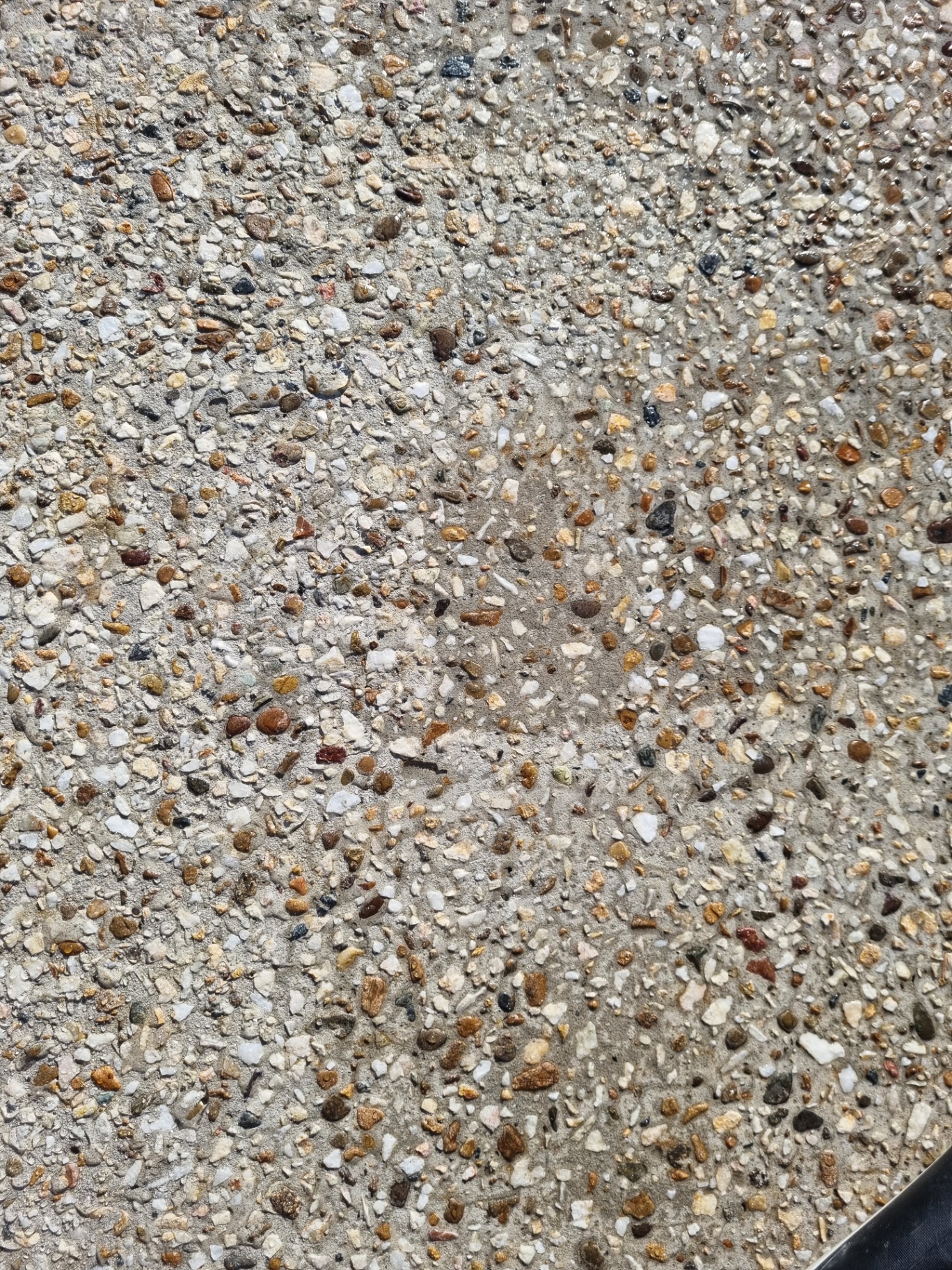 Exposed aggregate concrete after professional colour sealing β surface restored